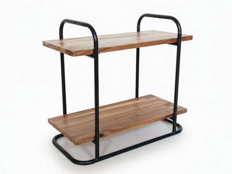 Acacia Wood Kitchen Shelf with Metal Frame - Two-Tier Organizer